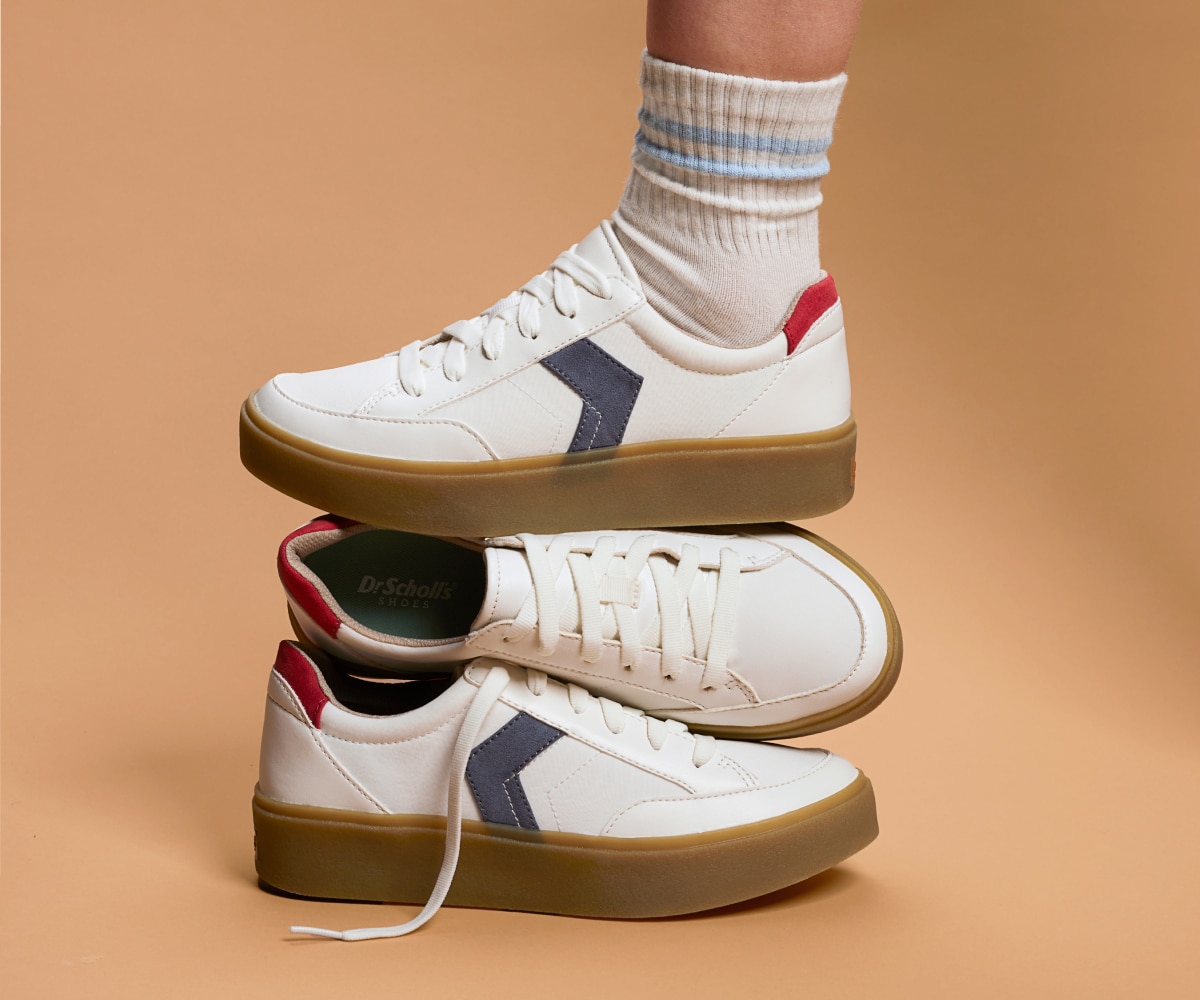 women's madison lace up sneakers in white with blue and red detailing