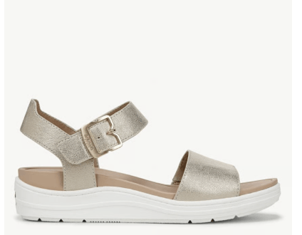 sandals featuring the time off sky in gold faux leather