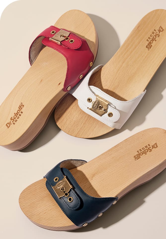 3 colors of the the original sandal - red, white, navy