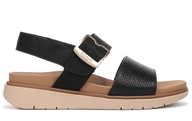 posie slingback sandal with feel good foam in black with a gold buckle