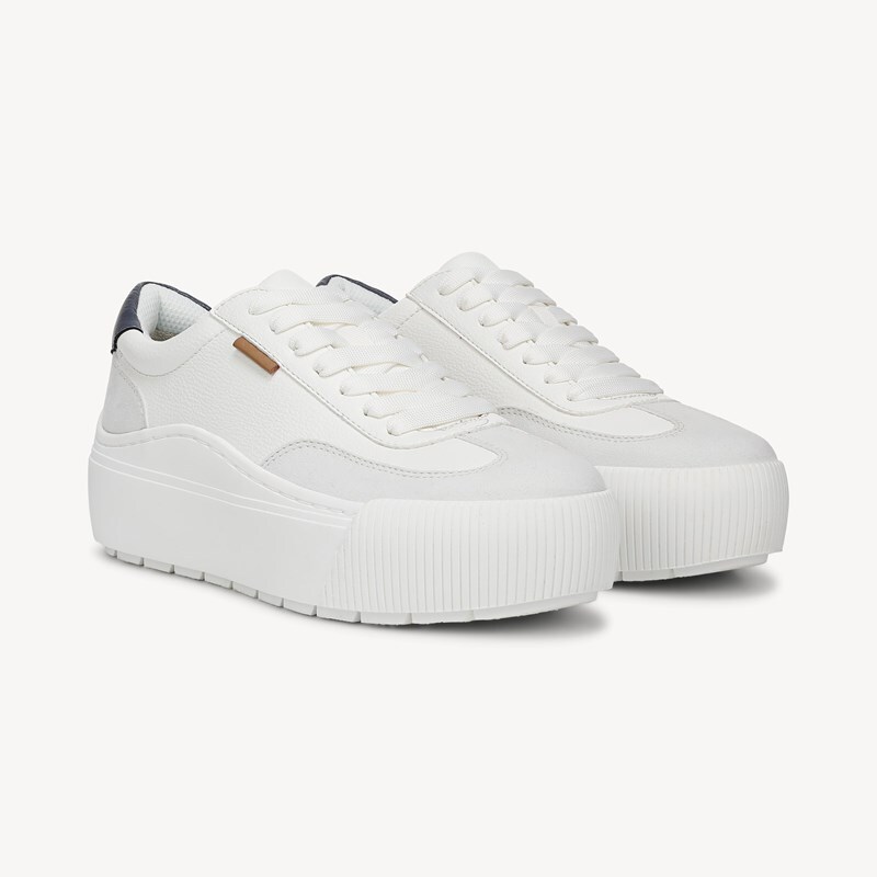 Dr. Scholl's Women's Time Off Most Sneaker Shoes White/Navy Faux Leather Drsch Navy Blue 7.5 M