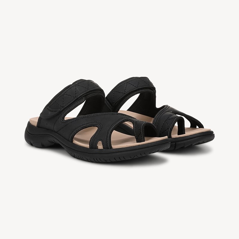 Dr. Scholl's Women's Island Breeze Strappy Sandal Black Faux Leather DRSCH 6.5 M