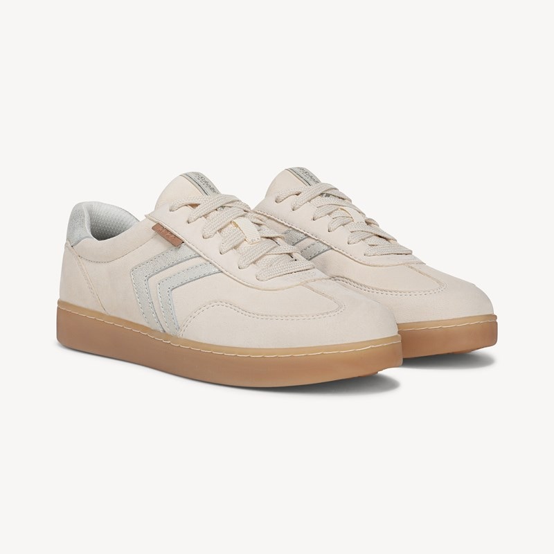 Dr. Scholl's Orig Collection Women's Rebel Sport Sneaker Shoes Off White/Gold Suede Drorg Leather 7.0 M