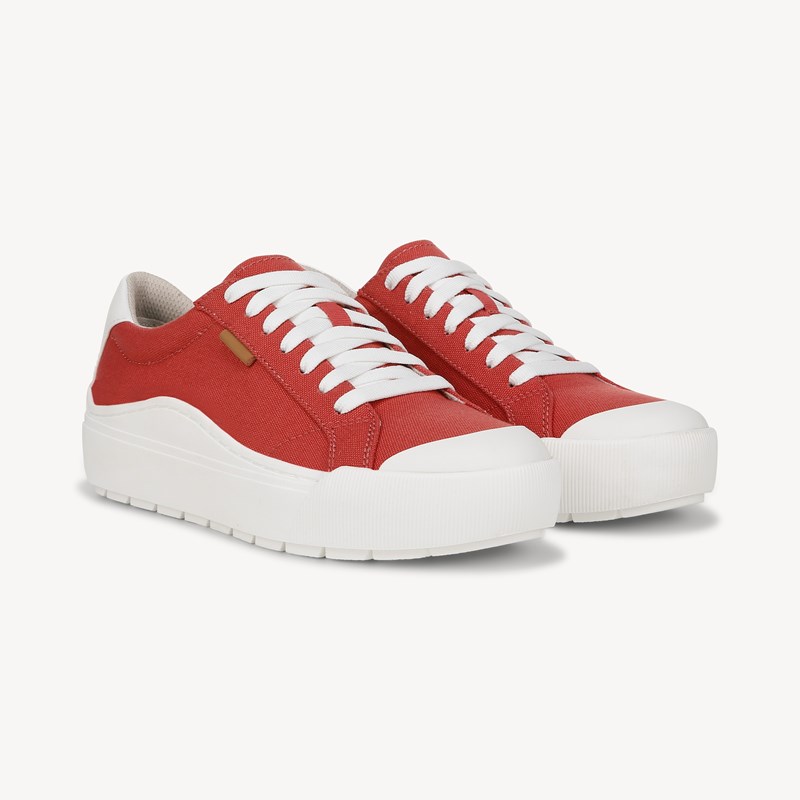 Dr. Scholl's Women's Time Off Sneaker Shoes Red Canvas DRSCH Leather 6.0 M