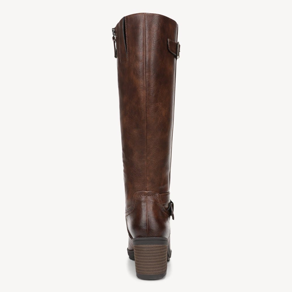 wide calf brown dress boots Rokment Womens Slouchy Knee High with No Heel Fashion Casual Leather Buckles Winter Spring Long Tall Boots Size 9.5 WC pairs effortlessly with denim Marc Fisher Women's Lannie Wide