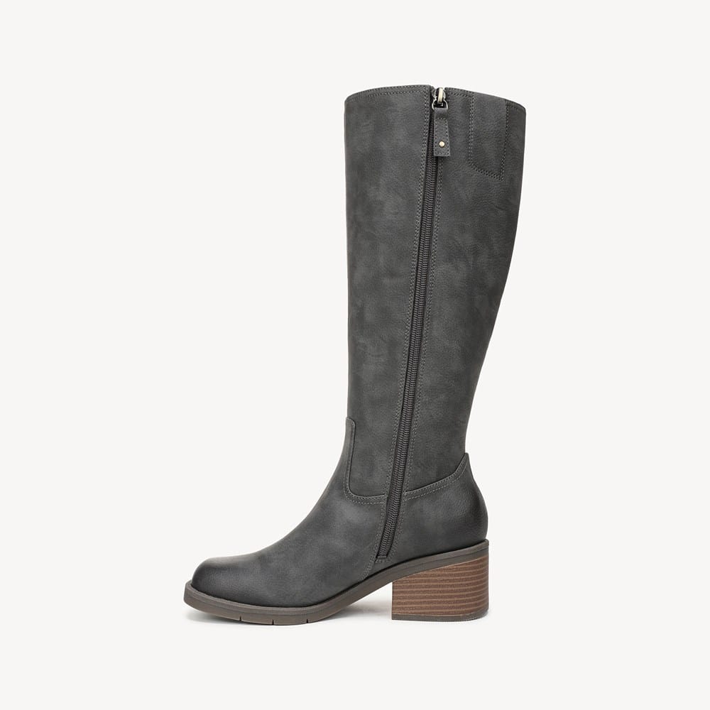 womens tall grey dress boots Modisza Womens Knee High Boots Suede Chunky Heel Lace up Riding Boot Lug Sole Western Winter Dress Tall Boots Grey 8.5