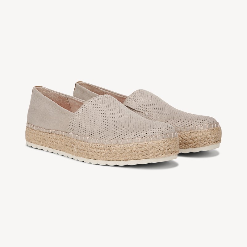 Dr. Scholl's Women's Sunray Espadrille Slip On Shoes Oyster Grey Microfiber DRSCH 8.0 M