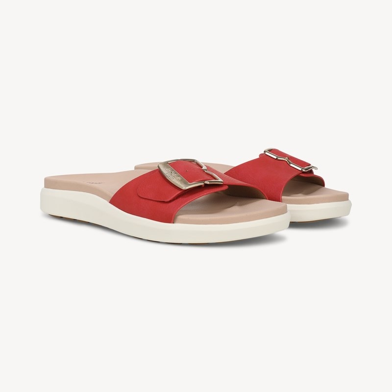 Dr. Scholl's Women's All Right Slide Sandal Red Faux Leather DRSCH 6.5 M