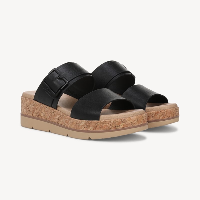 Dr. Scholl's Women's Once More Platform Slide Sandal Black Faux Leather DRSCH 9.5 M