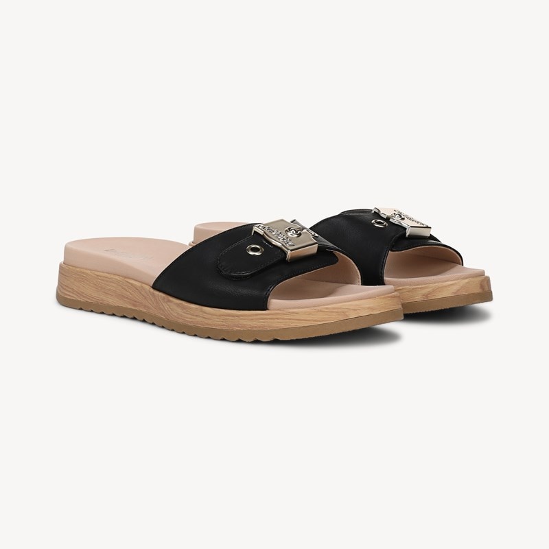 Dr. Scholl's Icon Now Slip On Sandals Black Faux Leather DRSCH 8.5 M