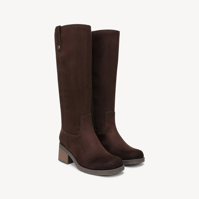 Dr. Scholl's Women's Joplin Tall Boot Dark Umber Brown Microsuede DRSCH Leather 7.0 M