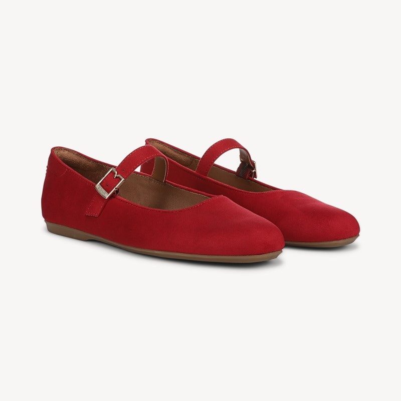 Dr. Scholl's Women's Wexley Mary Jane Ballet Flat Shoes Red Fabric DRSCH Leather 6.5 M