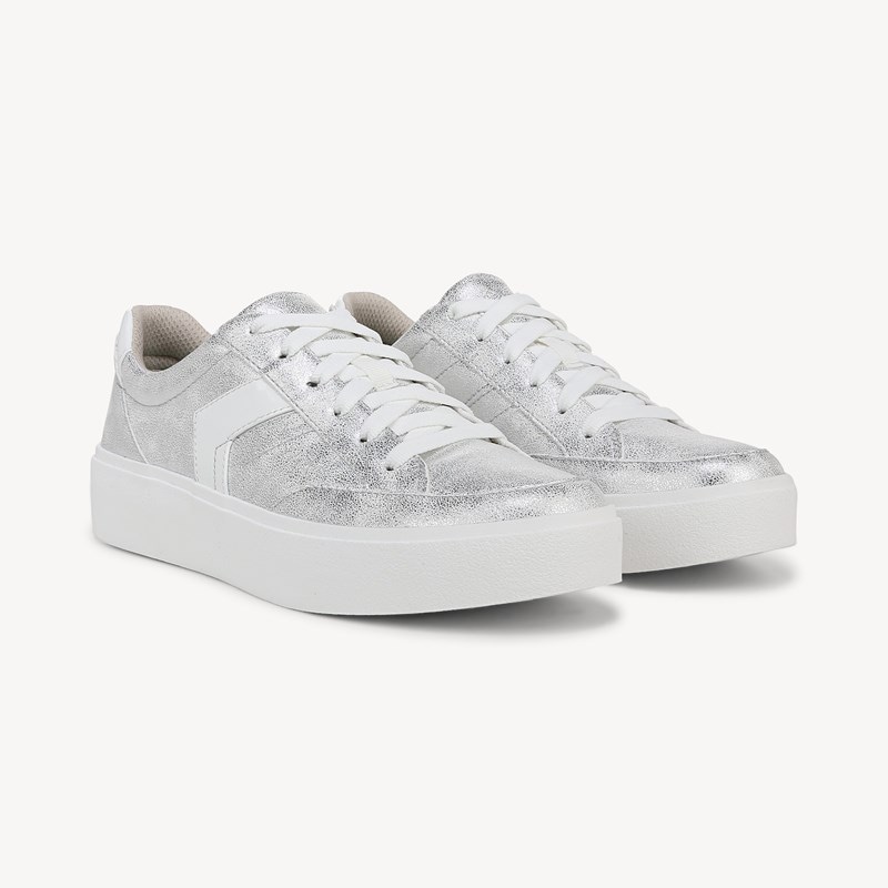 Dr. Scholl's Women's Madison Lace Sneaker Shoes Silver Faux Leather DRSCH 8.5 M