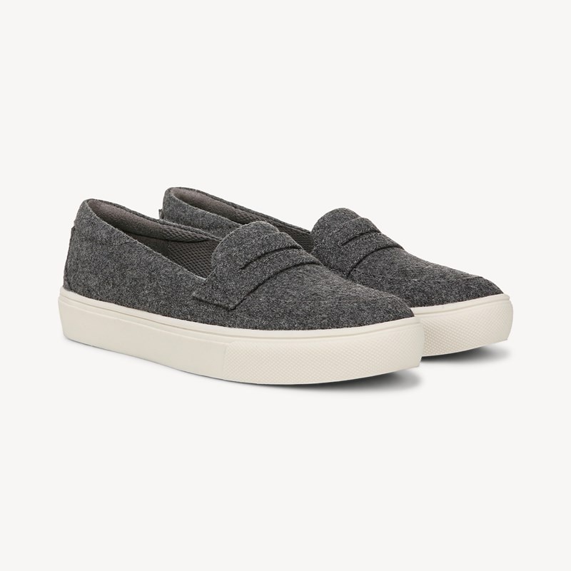 Dr. Scholl's Women's Nova Moc Slip On Shoes Charcoal Fabric DRSCH Charcoal Grey Leather 6.5 M