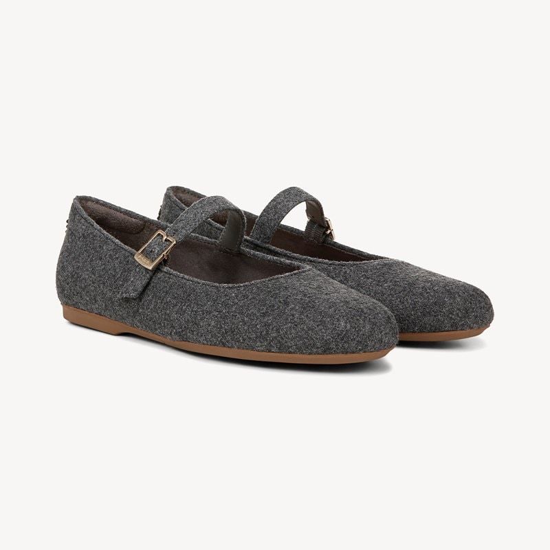 Dr. Scholl's Women's Wexley Mary Jane Ballet Flat Shoes Charcoal Flannel DRSCH Charcoal Grey Leather 11.0 W