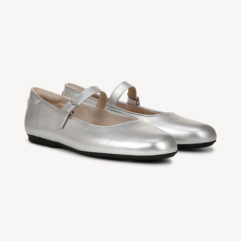 Dr. Scholl's Women's Wexley Mary Jane Ballet Flat Shoes Silver Faux Leather DRSCH 11.0 W