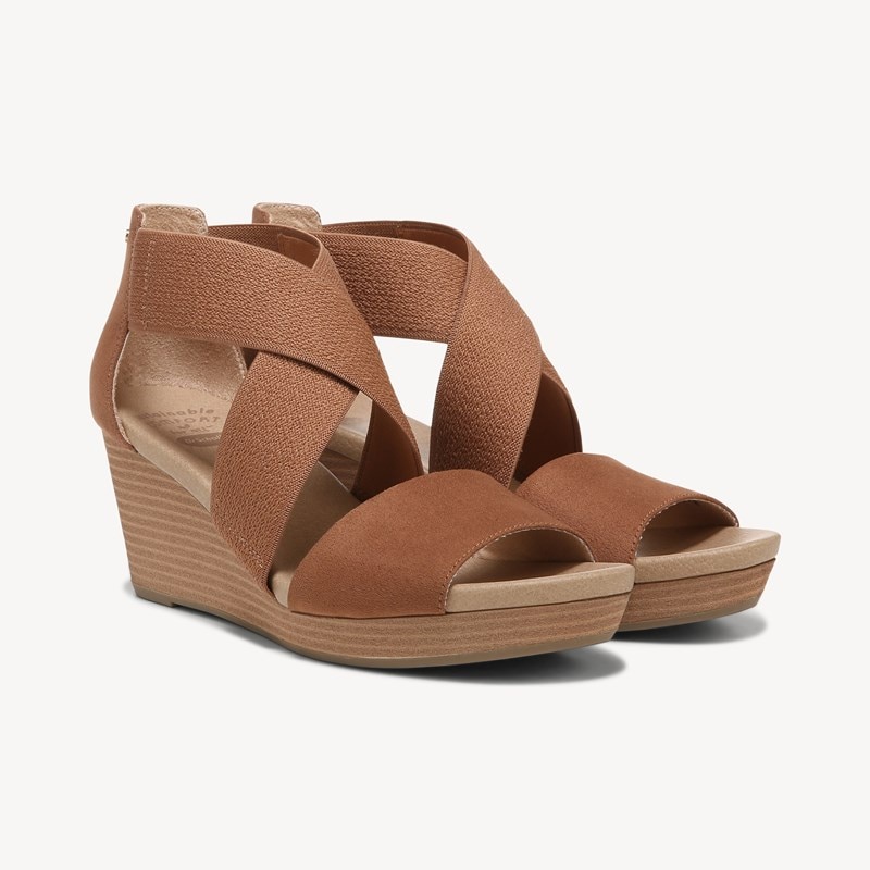 Dr. Scholl's Women's Barton Band Wedge Sandal Brown Fabric DRSCH Leather 7.0 M