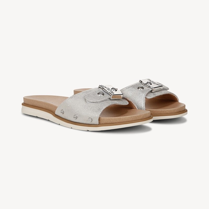 Dr. Scholl's Women's Nice Iconic Slide Sandal Metallic Silver Faux Leather DRSCH 9.5 M