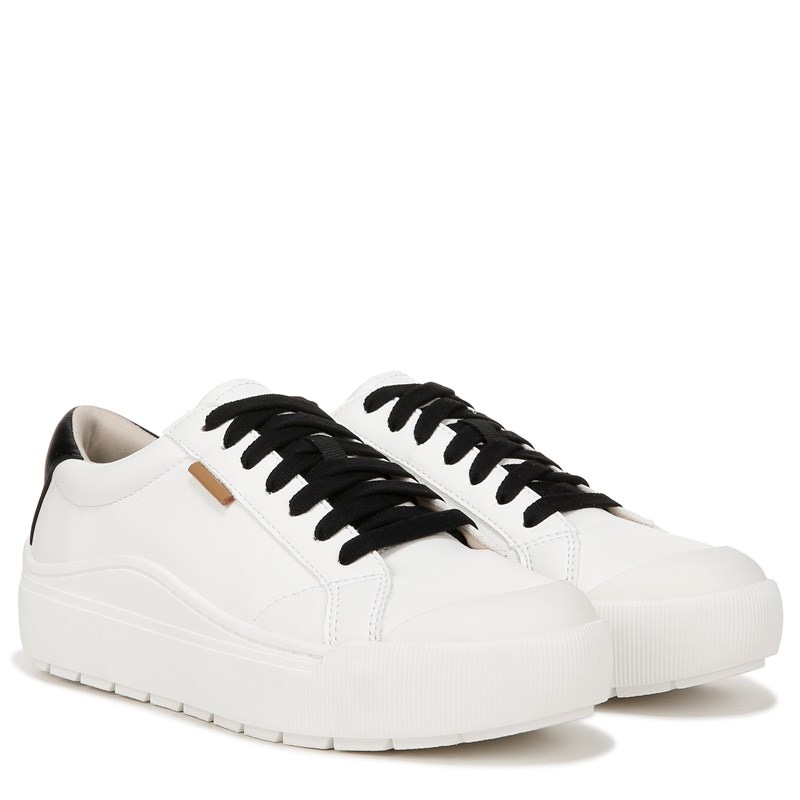 Dr. Scholl's Women's Time Off Sneaker Shoes White/Black Faux Leather Drsch 7.0 M
