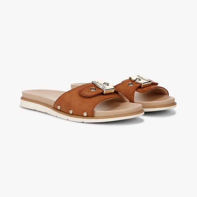 Dr. Scholl's Women's Nice Iconic Slide Sandal Honey Brown Faux Leather DRSCH 8.5 M