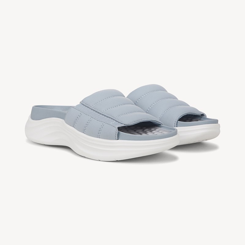 Dr. Scholl's Beyond Comfort Women's Feel Free Recovery Slide Sandal Light Blue Fabric DRSBC 5.0 M