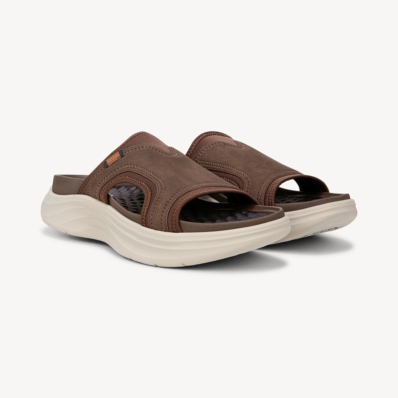 Dr. Scholl's Beyond Comfort Men's Feel Energy Recovery Slide Sandal Dark Brown Fabric DRSBC Suede 8.0 M