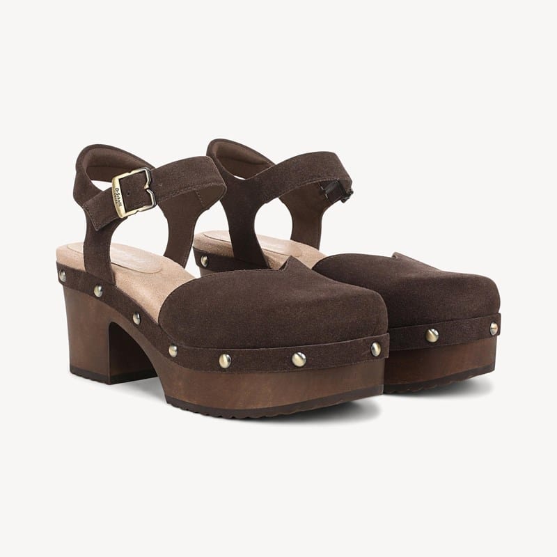 Dr. Scholl's Orig Collection Women's Original Spark Clog Platform Heel Shoes Dark Umber Brown Suede DRORG Leather 11.0 M