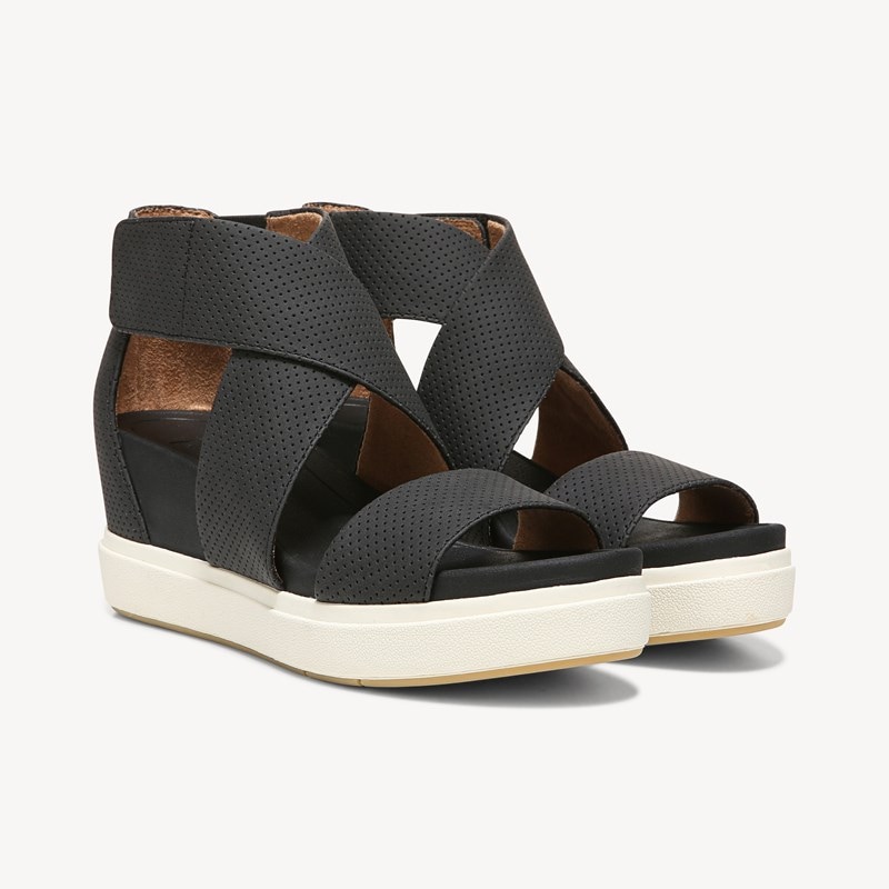 Dr. Scholl's Women's Sheena Wedge Sandal Black Smooth DRSCH 9.5 M