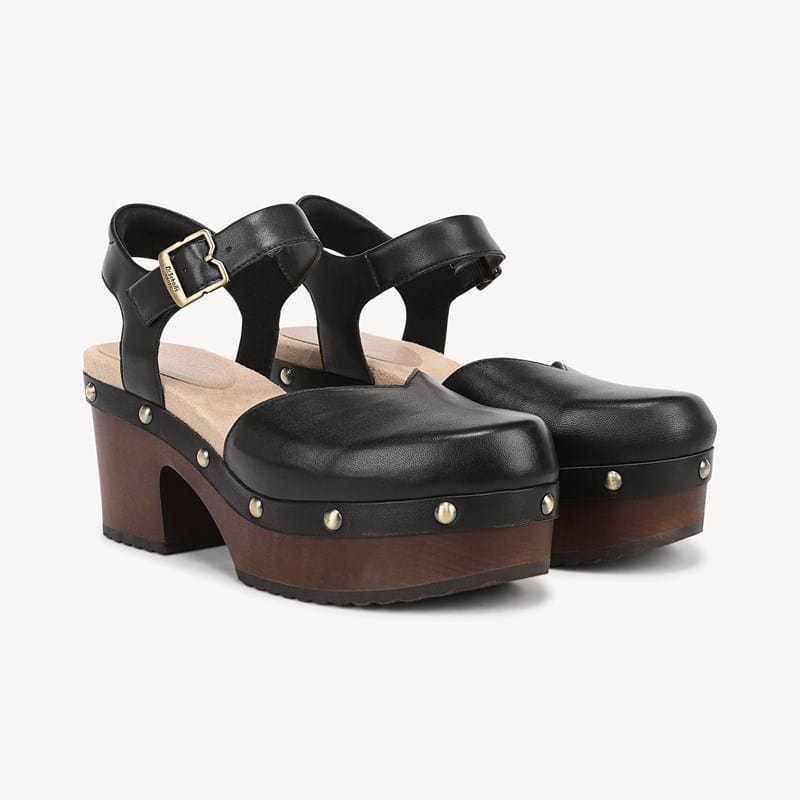 Dr. Scholl's Orig Collection Women's Original Spark Clog Platform Heel Shoes Black Leather DRORG 10.0 M