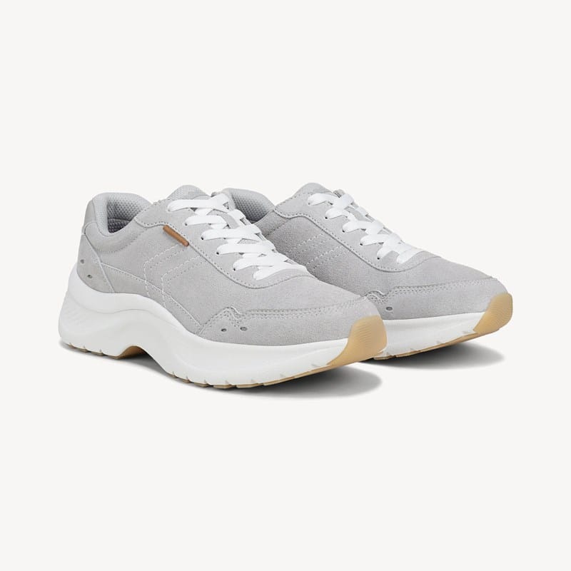 Dr. Scholl's Beyond Comfort Women's Walk Longer Lace Up Sneaker Shoes Soft Grey Suede DRSBC Leather 9.5 M