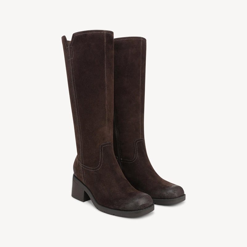Dr. Scholl's Orig Collection Women's Joplin Luxe Tall Riding Boot Dark Umber Brown Suede DRORG Leather 11.0 M