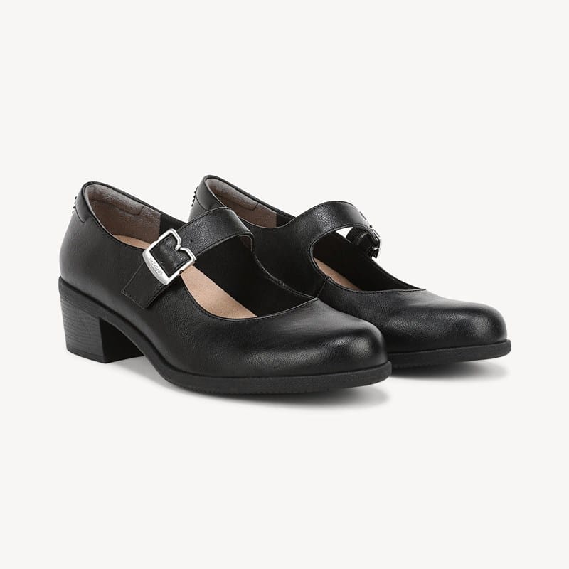 Dr. Scholl's Women's Illie Block Heel Mary Jane Shoes Black Faux Leather DRSCH 11.0 M