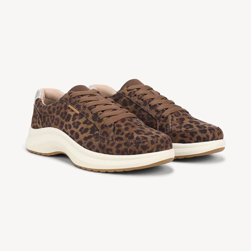 Dr. Scholl's Beyond Comfort Women's All Plantar FascIItis Lace Up Sneaker Shoes Leopard Microsuede Drsbc Leather 9.5 M Padded Tongue/Collar