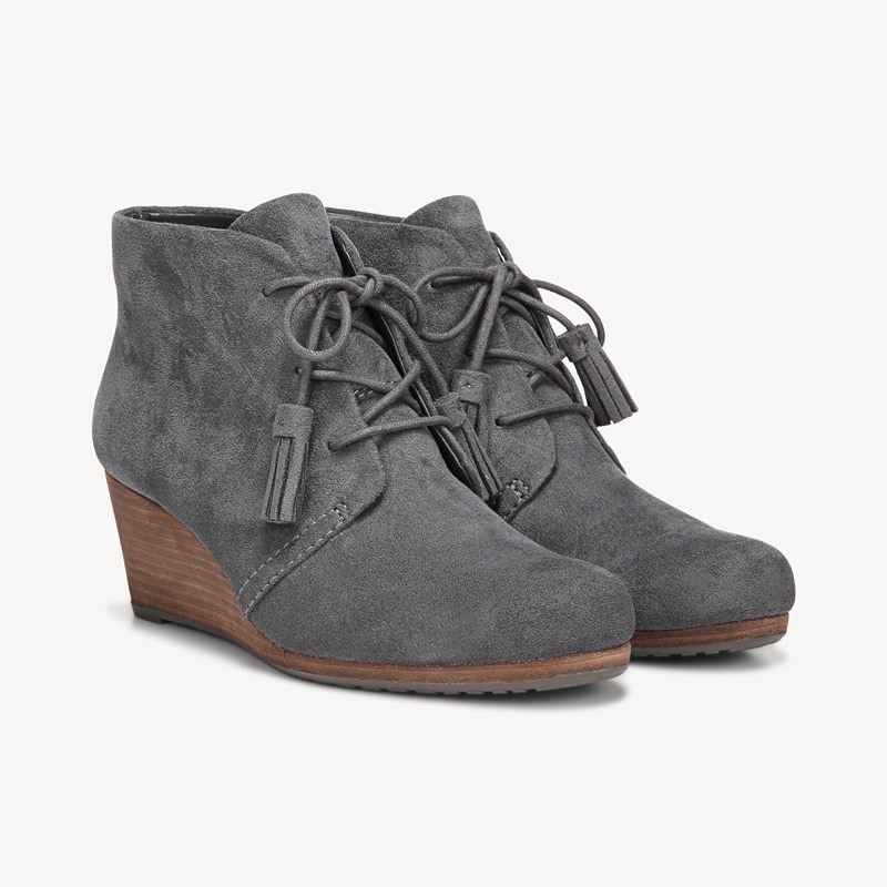 Dr. Scholl's Women's Dakota Wedge Bootie Boots Dark Grey DRSCH Suede 6.5 W