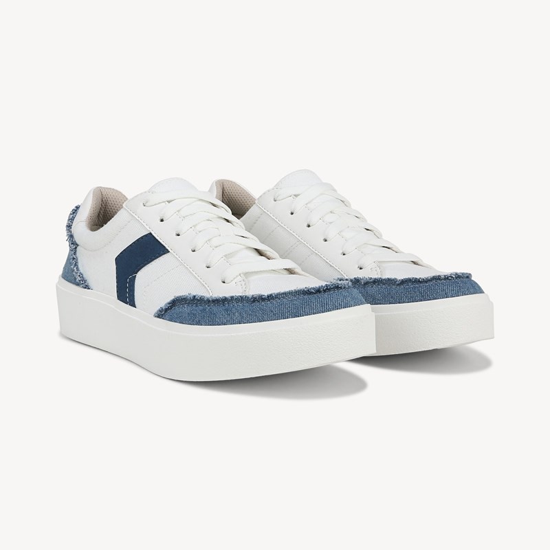 Dr. Scholl's Women's Madison Lace Sneaker Shoes White/Blue Fabric Drsch Leather 9.0 M