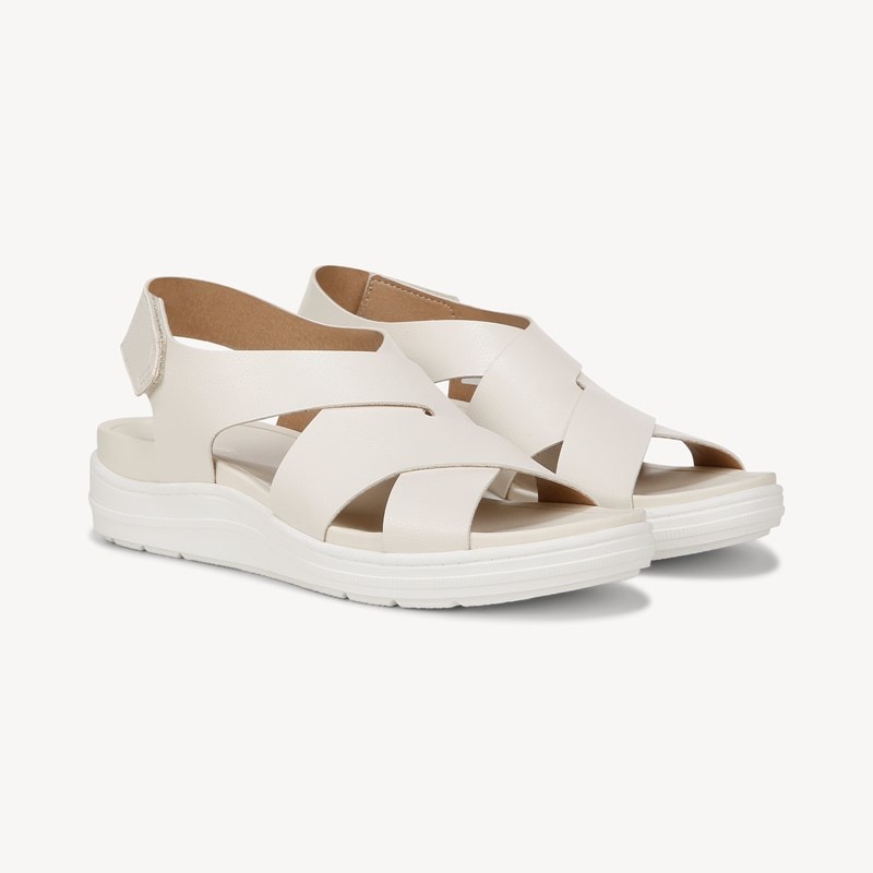 Dr. Scholl's Women's Time Off Sea Wedge Sandal Off White Faux Leather DRSCH 11.0 M