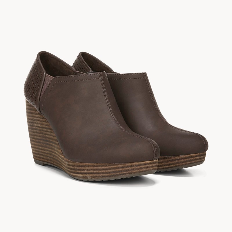 Dr. Scholl's Women's Harlow Wedge Bootie Boots Dark Brown Smooth DRSCH Leather 11.0 W