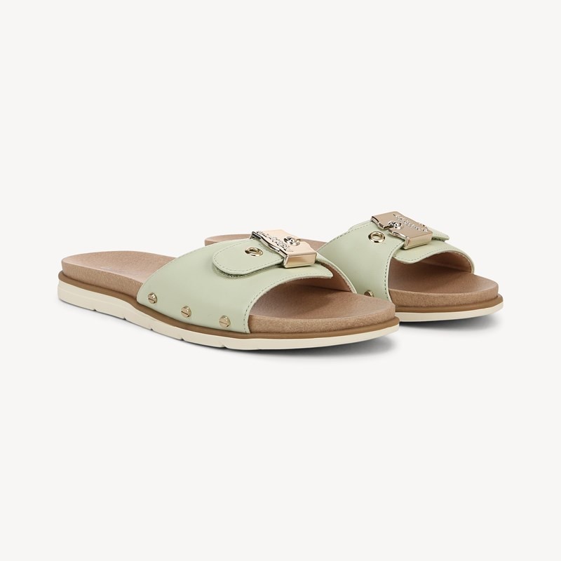 Dr. Scholl's Women's Nice Iconic Slide Sandal Aloe Green Faux Leather DRSCH 7.5 M