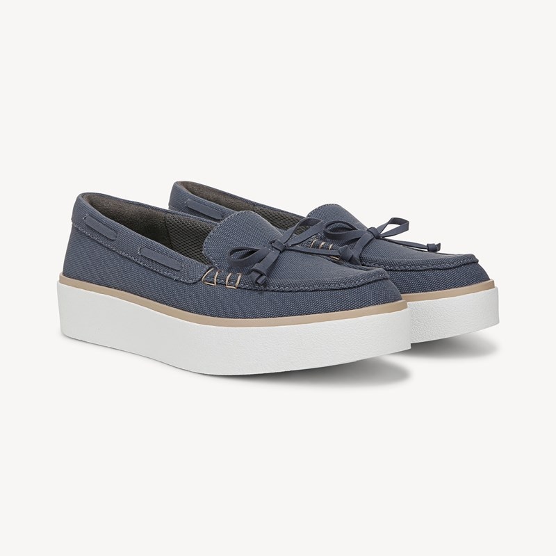 Dr. Scholl's Women's Madison Sea Platform Boat Shoes Oxide Blue Canvas DRSCH Oxide Grey Blue Canvas Leather 6.5 M