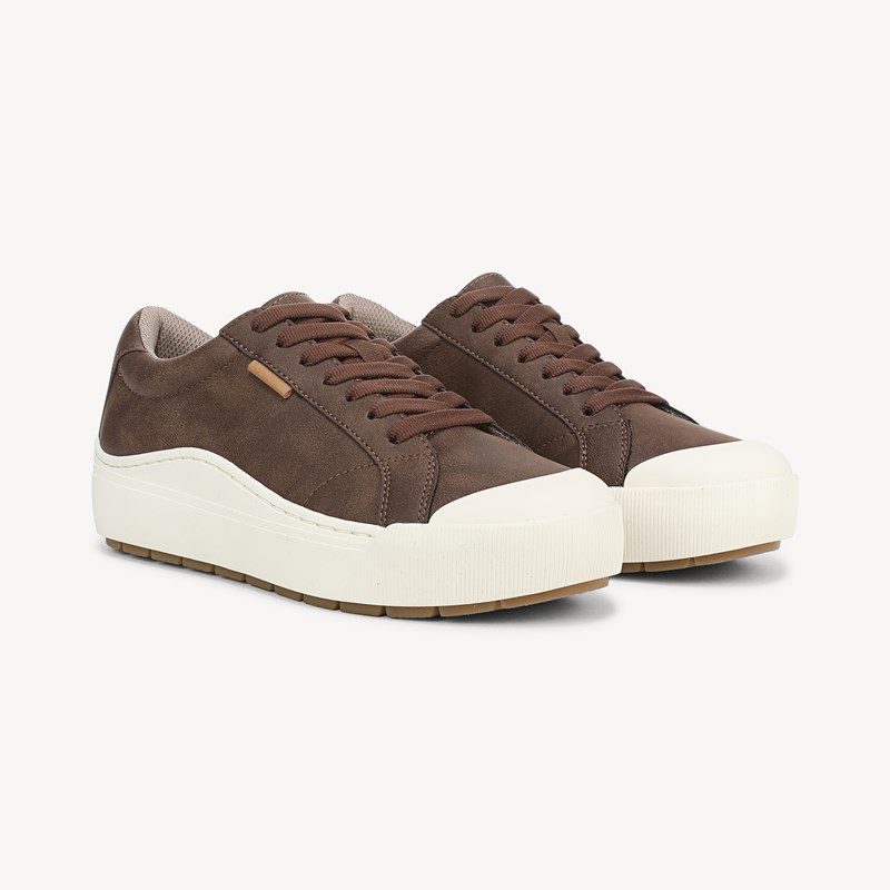 Dr. Scholl's Women's Time Off Sneaker Shoes Dark Brown Faux Leather DRSCH 6.5 M