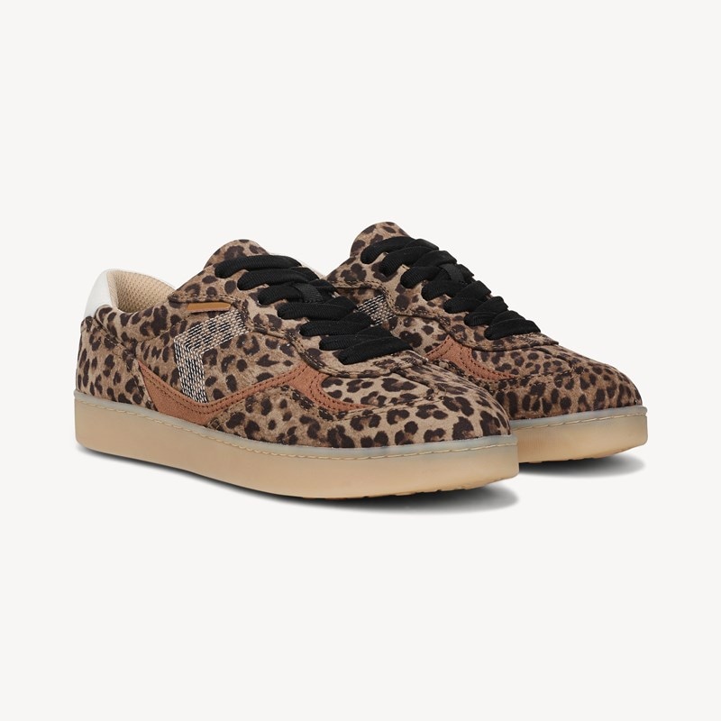 Dr. Scholl's Women's Right On Sneaker Shoes Brown Leopard Print Fabric DRSCH Leather 10.0 M