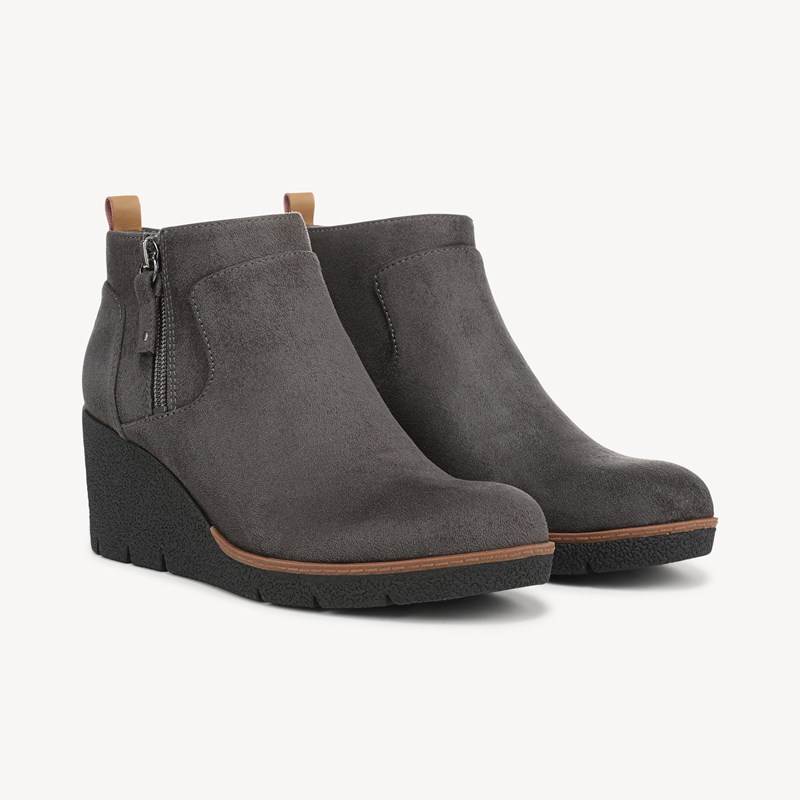 Dr. Scholl's Women's Bianca Wedge Bootie Boots Grey Fabric DRSCH Leather 10.0 M