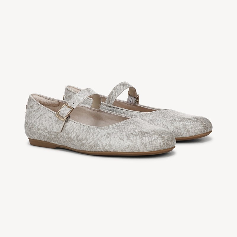 Dr. Scholl's Women's Wexley Mary Jane Ballet Flat Shoes Oyster Grey Faux Leather DRSCH 10.0 M