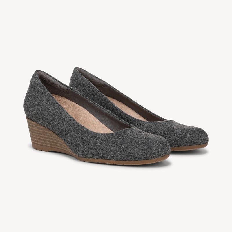 Dr. Scholl's Women's Be Flex Wedge Pump Shoes Grey Fabric DRSCH Microfiber 9.0 M