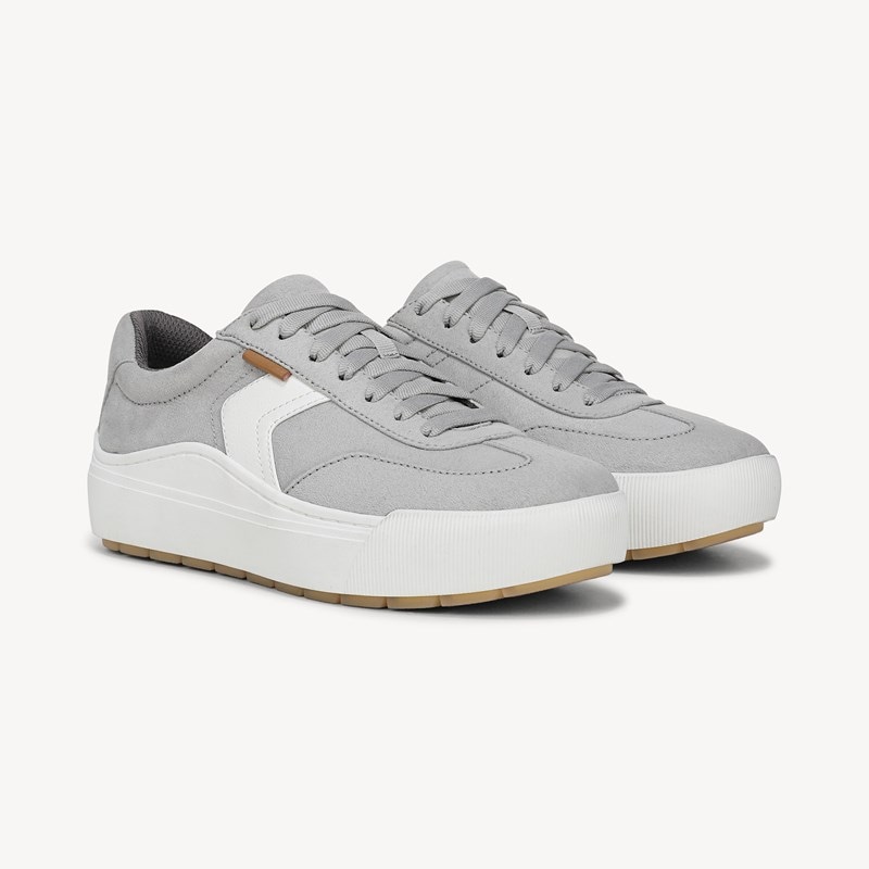 Dr. Scholl's Women's Time Off Win Lace Sneaker Shoes Grey Fabric DRSCH Leather 7.0 M