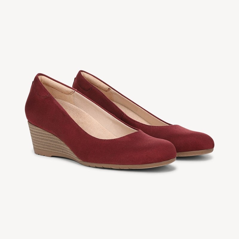 Dr. Scholl's Women's Be Flex Wedge Pump Shoes Burgundy Fabric DRSCH Microfiber 9.0 M