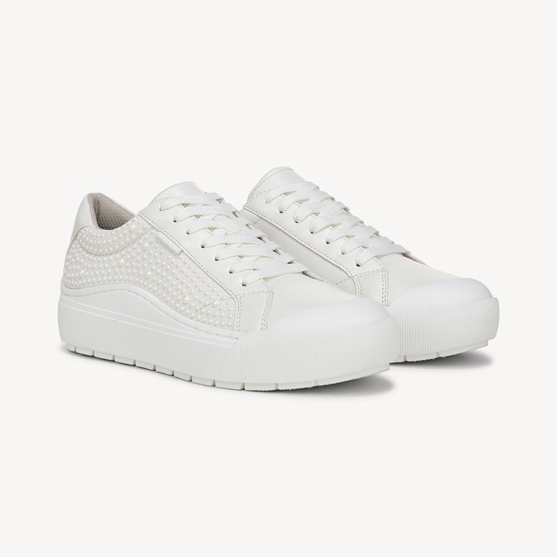 Dr. Scholl's Women's Time Off Sneaker Shoes White Pearl Fabric DRSCH Leather 7.0 M