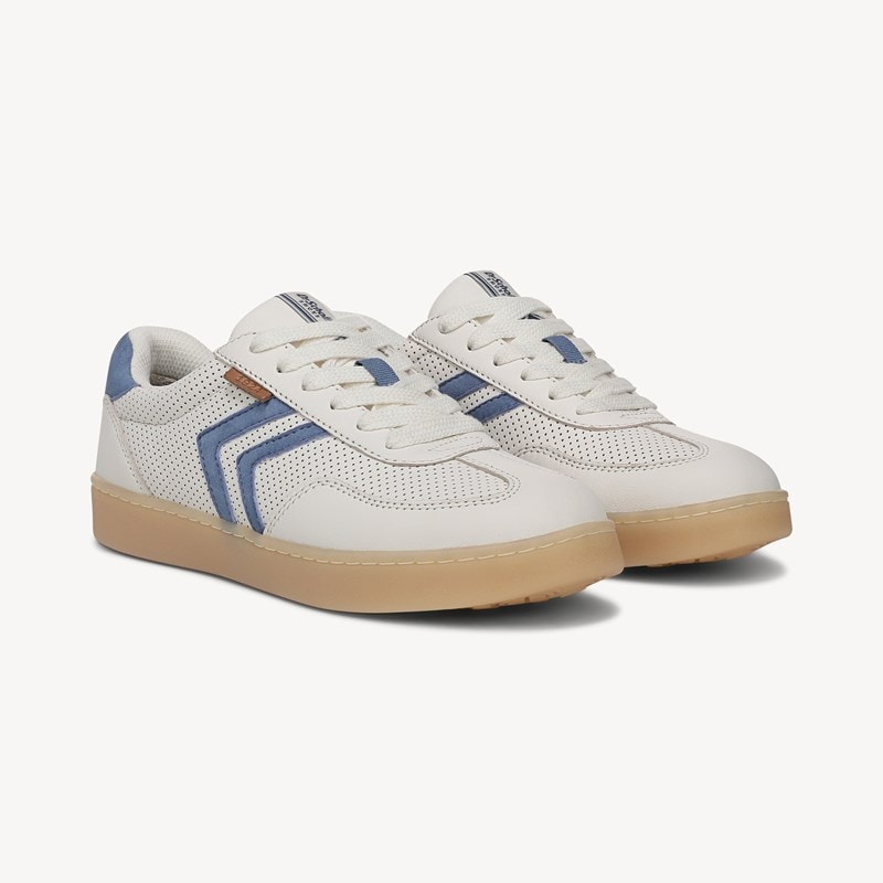 Dr. Scholl's Orig Collection Women's Rebel Sport Sneaker Shoes Off White/Blue Leather Drorg 6.0 M