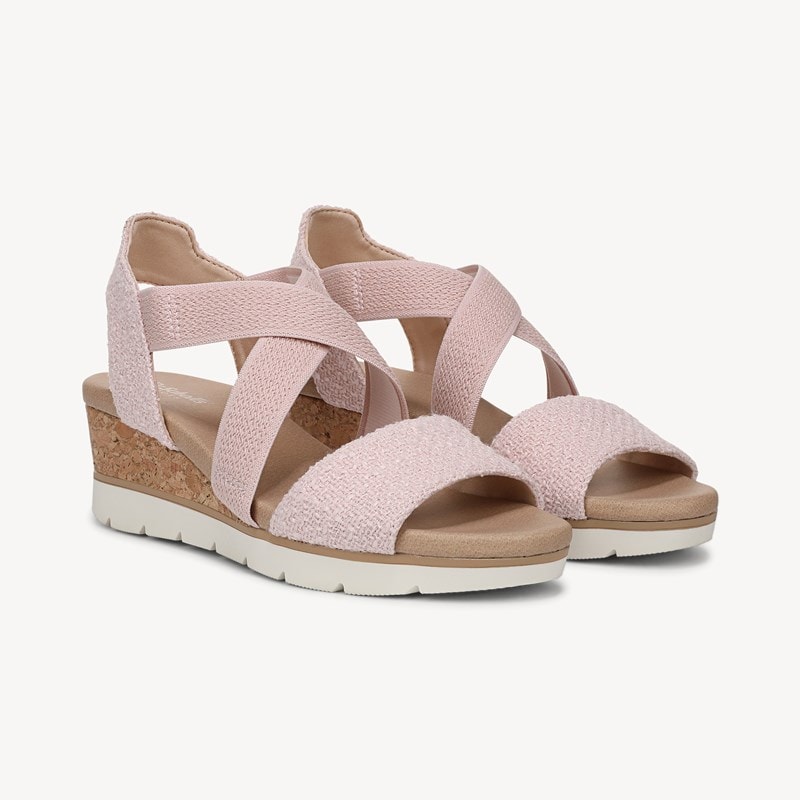 Dr. Scholl's Women's Just Cute Wedge Sandal Pink Fabric DRSCH Leather 9.0 M