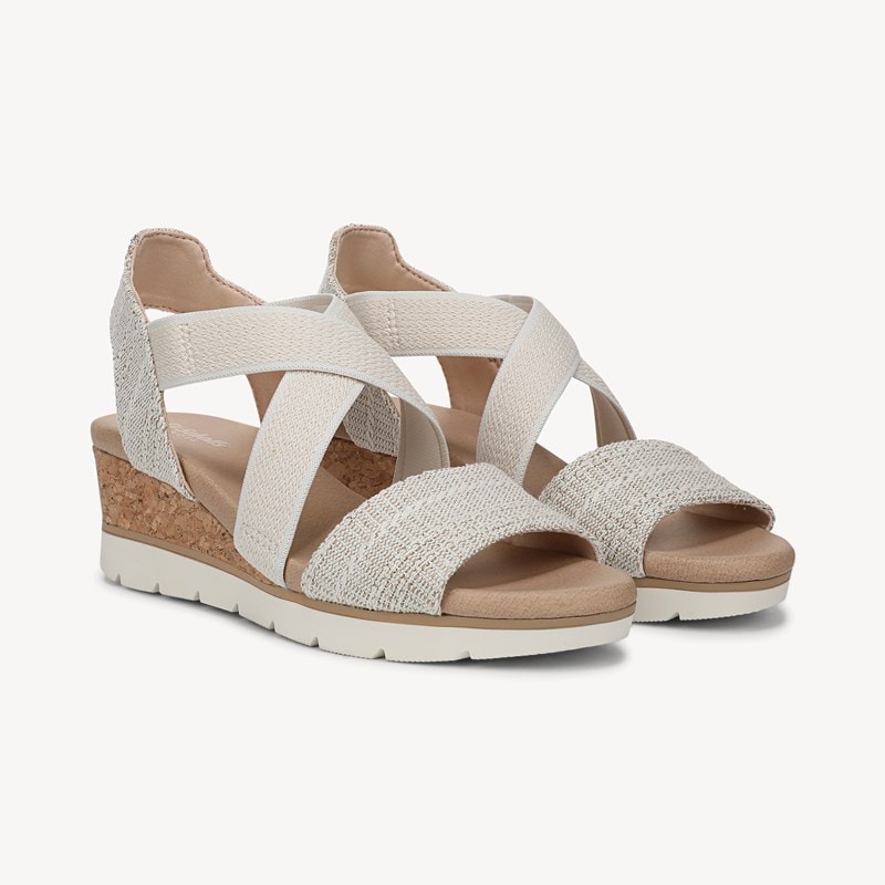 Dr. Scholl's Women's Just Cute Wedge Sandal Gold Fabric DRSCH Leather 11.0 M